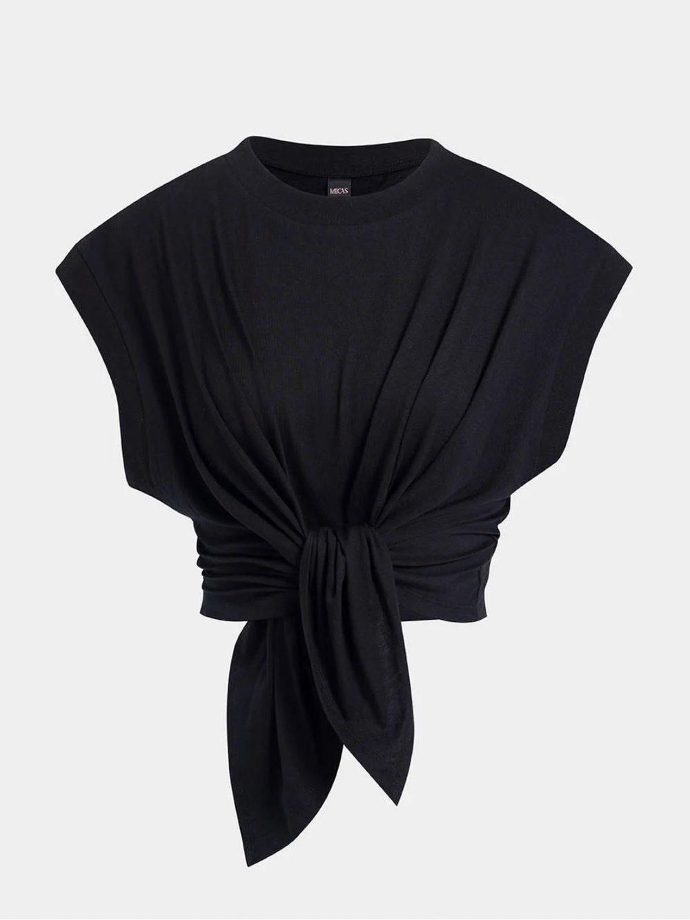 MICAS Solid Ruched Tie Front T-Shirt Black Sz Small
